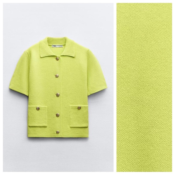 NWT. Zara Lime Plain Knit Cardigan with Buttons. Size M. - Picture 3 of 9